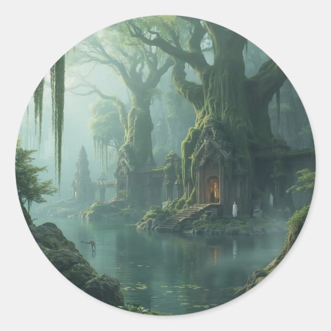 Sticker Rond Temple of Moss and Mist (Devant)