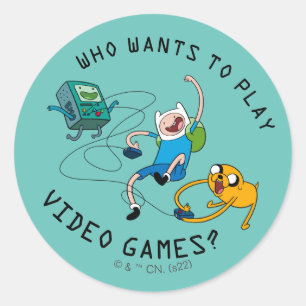 Sticker Rond Temps d'aventure Finn & Jake Jouer avec BMO