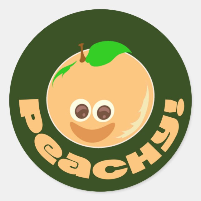 Sticker Rond Temps de pêche Peachy Drôle de Cartoon Mignonne (Devant)