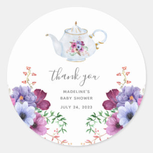 Sticker Rond Temps Pour Thé Vintage Merci Baby shower