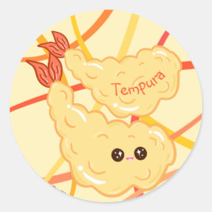 Sticker Rond Tempura de crevettes de Kawaii dessinant des trace