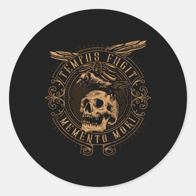 Sticker Rond Tempus Fugit Meto Mori Phrase Latin (Devant)
