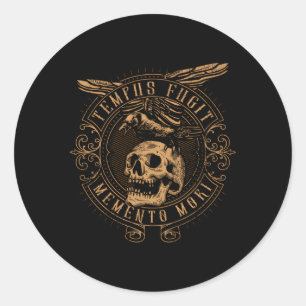 Sticker Rond Tempus Fugit Meto Mori Phrase Latin