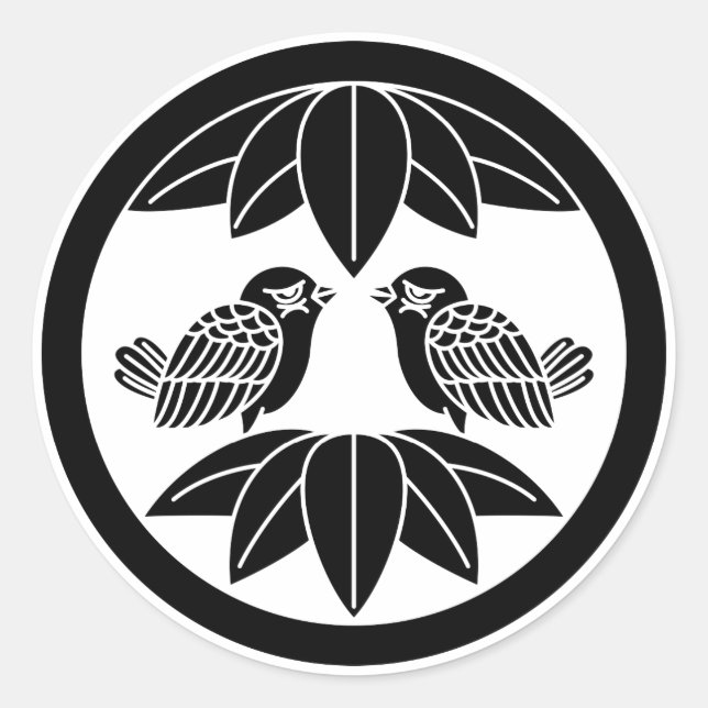 Sticker Rond Ten bamboo leaves & facing sparrows in circle (Devant)