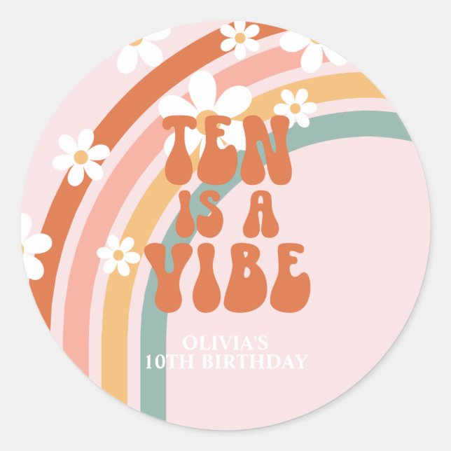 Sticker Rond Ten est un Vibe Retro arc-en-ciel 10e anniversaire (Devant)