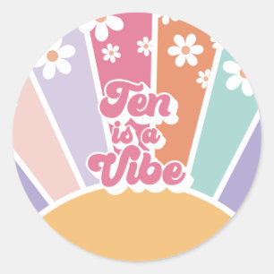 Sticker Rond Ten est une Vibe Retro Sunshine Rainbow Daisy