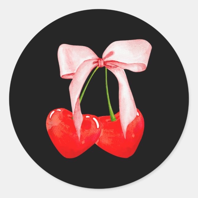 Sticker Rond Tendance Cherry Soft Girl Era Pink Bow Ribbon Vale (Devant)