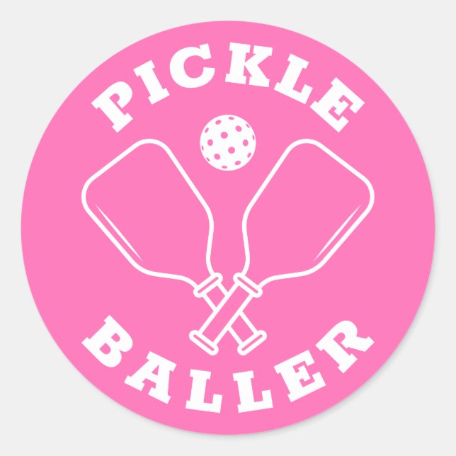 Sticker Rond Tendance Pickle Baller Hot Pink (Devant)