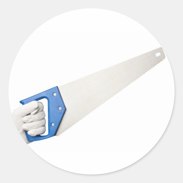 Sticker Rond Tenir une scie (Devant)