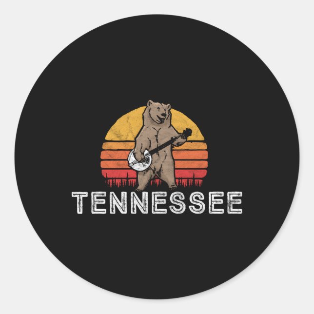 Sticker Rond Tennessee Bluegrass Banjo Bear (Devant)