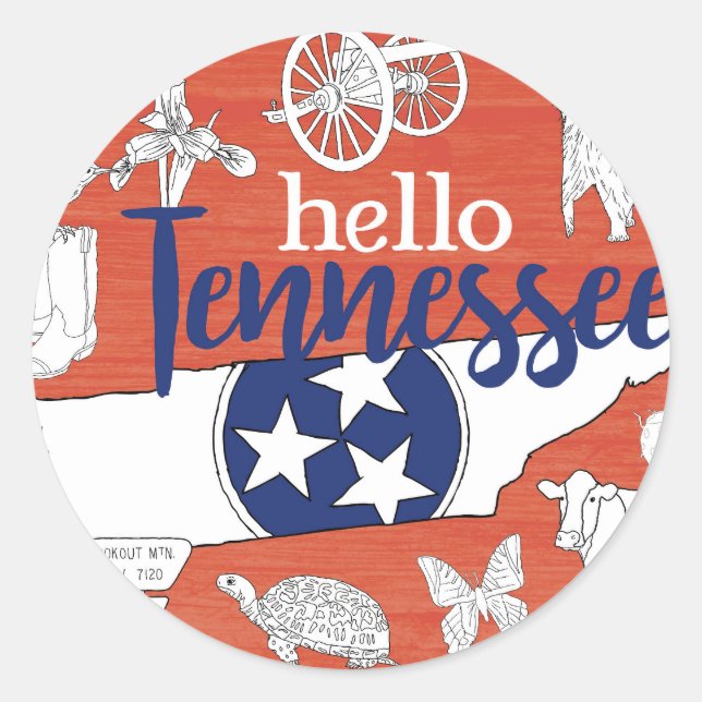 Sticker Rond Tennessee Symboles d'État volontaire Images d'État (Devant)