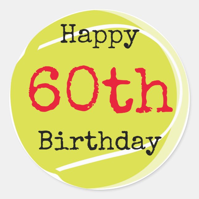 Sticker Rond Tennis 60e anniversaire avec balle de tennis et no (Devant)