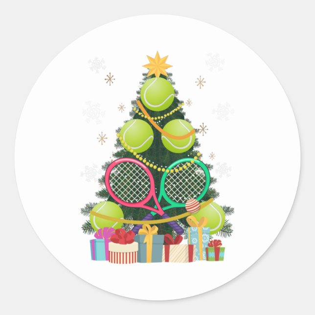 Sticker Rond Tennis Christmas Tree Joueur Tennis Coach (Devant)