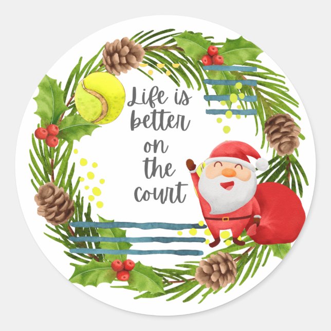 Sticker Rond Tennis Life est mieux sur le court Noël fête (Devant)