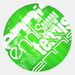 Sticker Rond Tennis ; Neon Green Stripes.