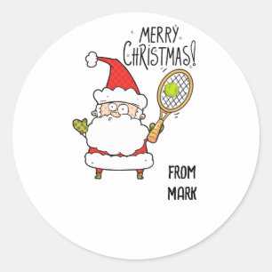 Sticker Rond Tennis Noël Vacances avec balle et Père Noël drôle