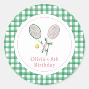 Sticker Rond Tennis preppy plaid invitation d'anniversaire