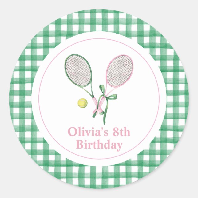 Sticker Rond Tennis preppy plaid invitation d'anniversaire (Devant)