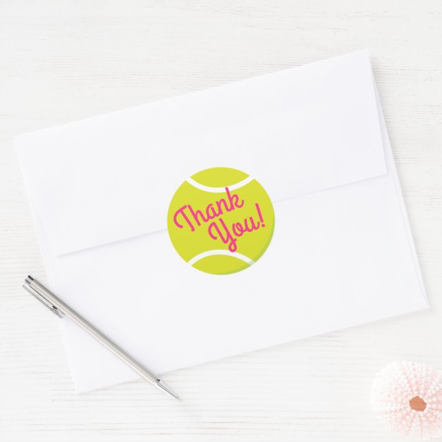 Sticker Rond Tennis Sports Anniversaire fête Merci rose (Enveloppe)