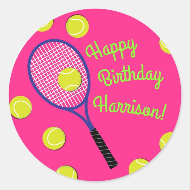Sticker Rond Tennis Sports Anniversaire fête rose (Devant)