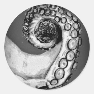 Sticker Rond Tentacle noir et blanc vintage à la pieuvre marine