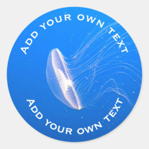 Sticker Rond Tentacles de méduse bleu clair Mer bleue Texte per
