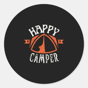 Sticker Rond Tente de campeur heureux rétro équipage de camping
