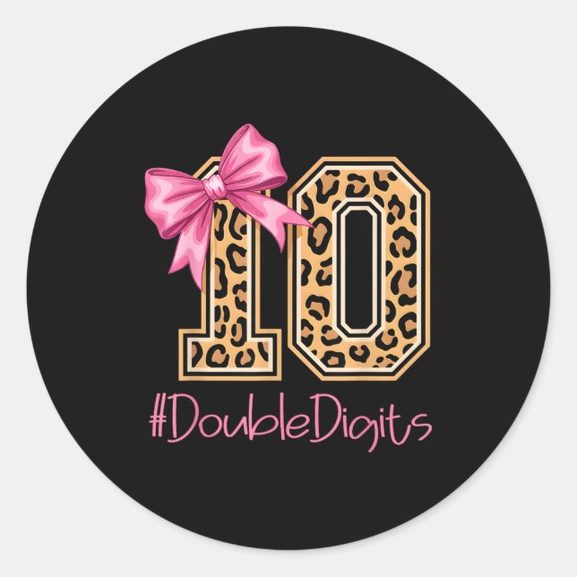 Sticker Rond Tenth Years Old Girl Birthday Bow Coquette Leopard (Devant)