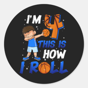 Sticker Rond Tenue de 4e anniversaire garçon baseball 4 ans coo