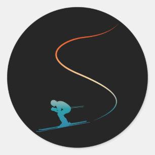 Sticker Rond Tenue de ski rétro vintage skieur nordique