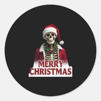 Sticker Rond Tenue squelette de Père Noël Crâne Noël drôle