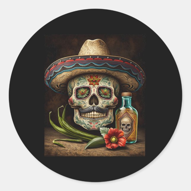 Sticker Rond Tequila Sombrero Cinco De Mayo (Devant)