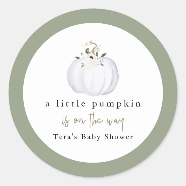 Sticker Rond TERA Fall Green Baby shower Citrouille blanc (Devant)