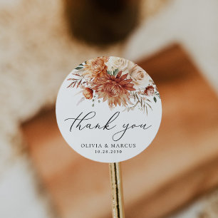 Sticker Rond Terracotta Dahlia Rose Merci Mariage Favoriser