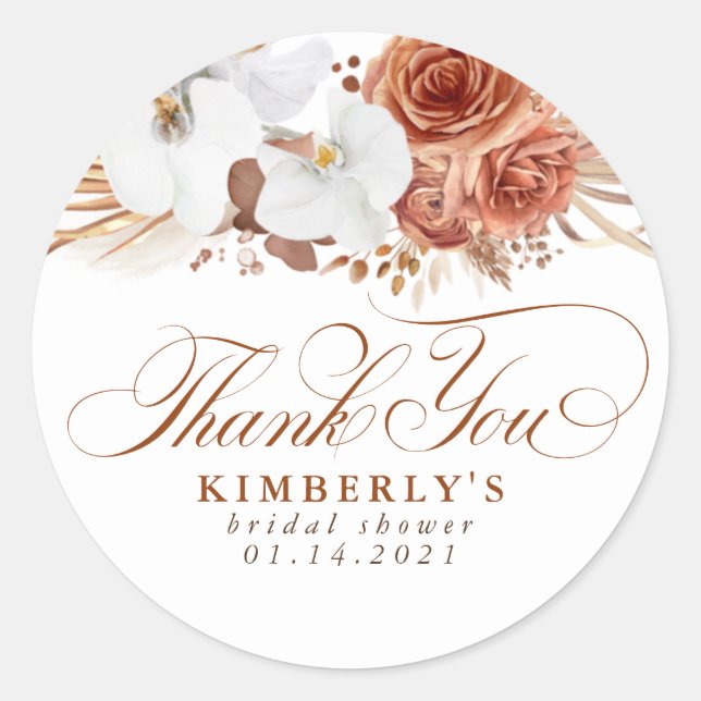 Sticker Rond Terracotta et fleurs blanches Merci Boho (Devant)