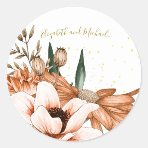 Sticker Rond Terracotta Floral Gold Élégant Mariage chic