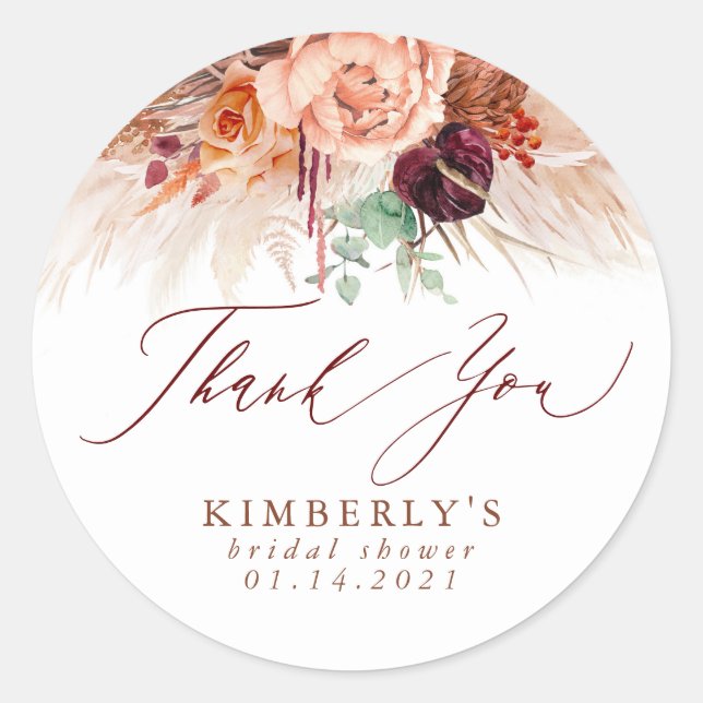 Sticker Rond Terracotta Floral Pampas Grass Merci (Devant)