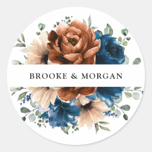 Sticker Rond Terracotta Marine Bleu Vert Mariage Merci