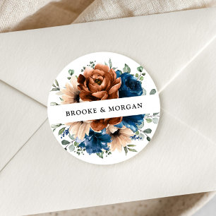 Sticker Rond Terracotta Marine Bleu Vert Mariage Merci