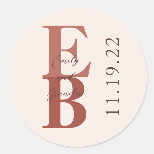 Sticker Rond Terracotta moderne grand mariage initial personnal (Devant)