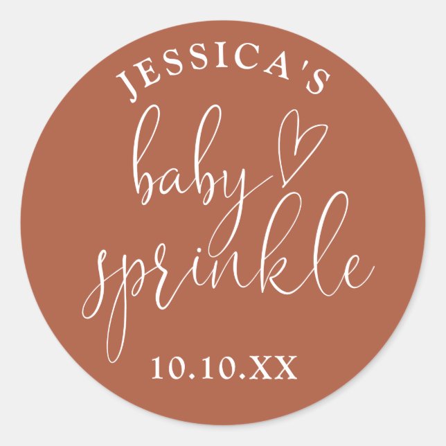 Sticker Rond Terracotta Neutre Baby Sprinkle Douche Favoriser (Devant)