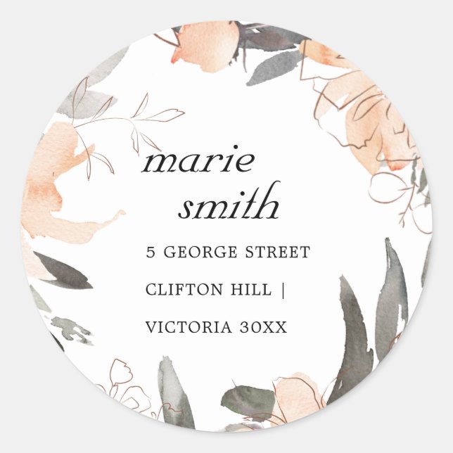 STICKER ROND TERRACOTTA ORANGE COULEUR D'EAU ADRESSE FLORALE (Devant)