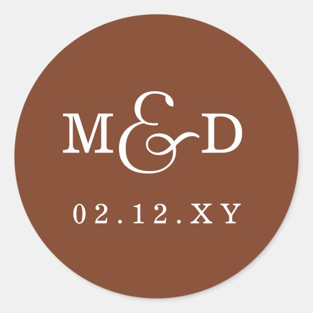 Sticker Rond Terracotta Simple Moderne Mariage Monogramme (Devant)