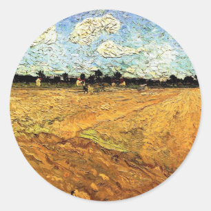 Sticker Rond Terrain coulé (les Furrows) par Vincent van Gogh