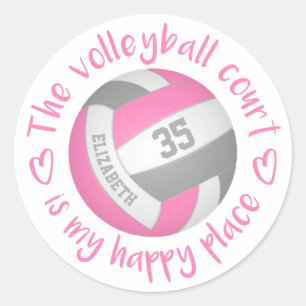 Sticker Rond terrain de volley-ball rose gris mignon mon endroi