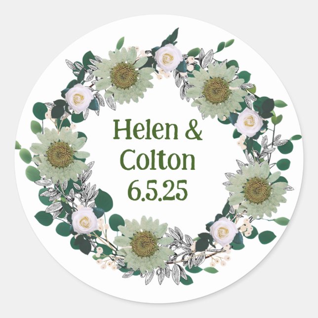 Sticker Rond Terrain vert rustique Mariage Floral Wreath (Devant)
