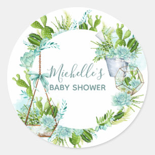 Sticker Rond Terrarium de verre à l'aquarelle Succulentes Baby