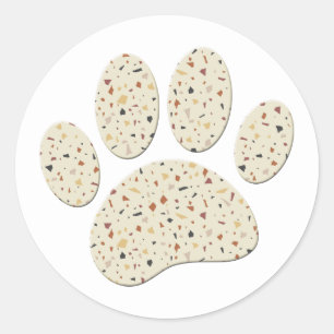 Sticker Rond Terrazzo Dog Pawprint Motif Art