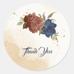 Sticker Rond terre cuite bleu marine floral vert