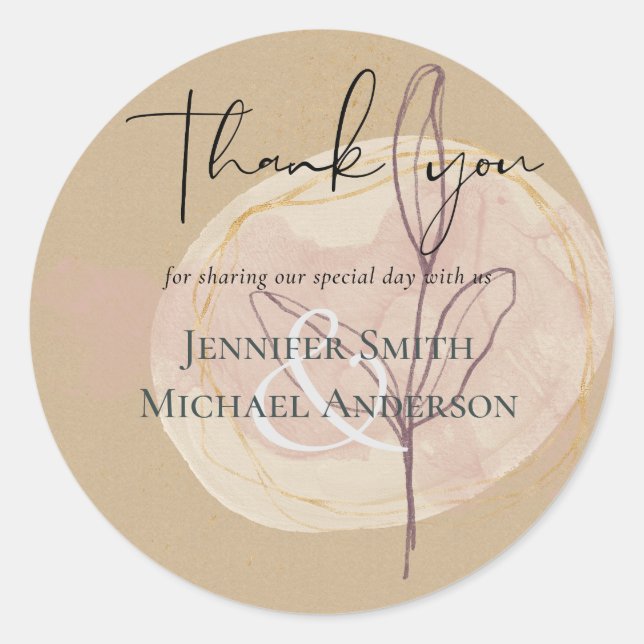 Sticker Rond Terre Naturelle Bois Rustique Feuilles Mariage (Devant)